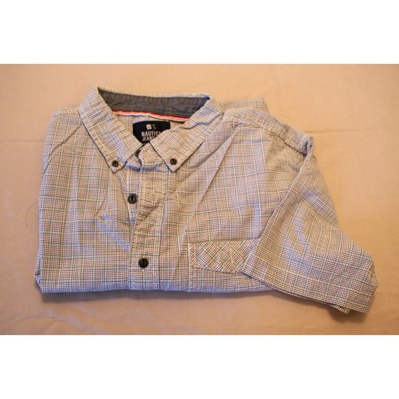 Men's Nautica Large Striped Blue Grey White Short Sleeved Button Down Shirt - Picture 8 of 8